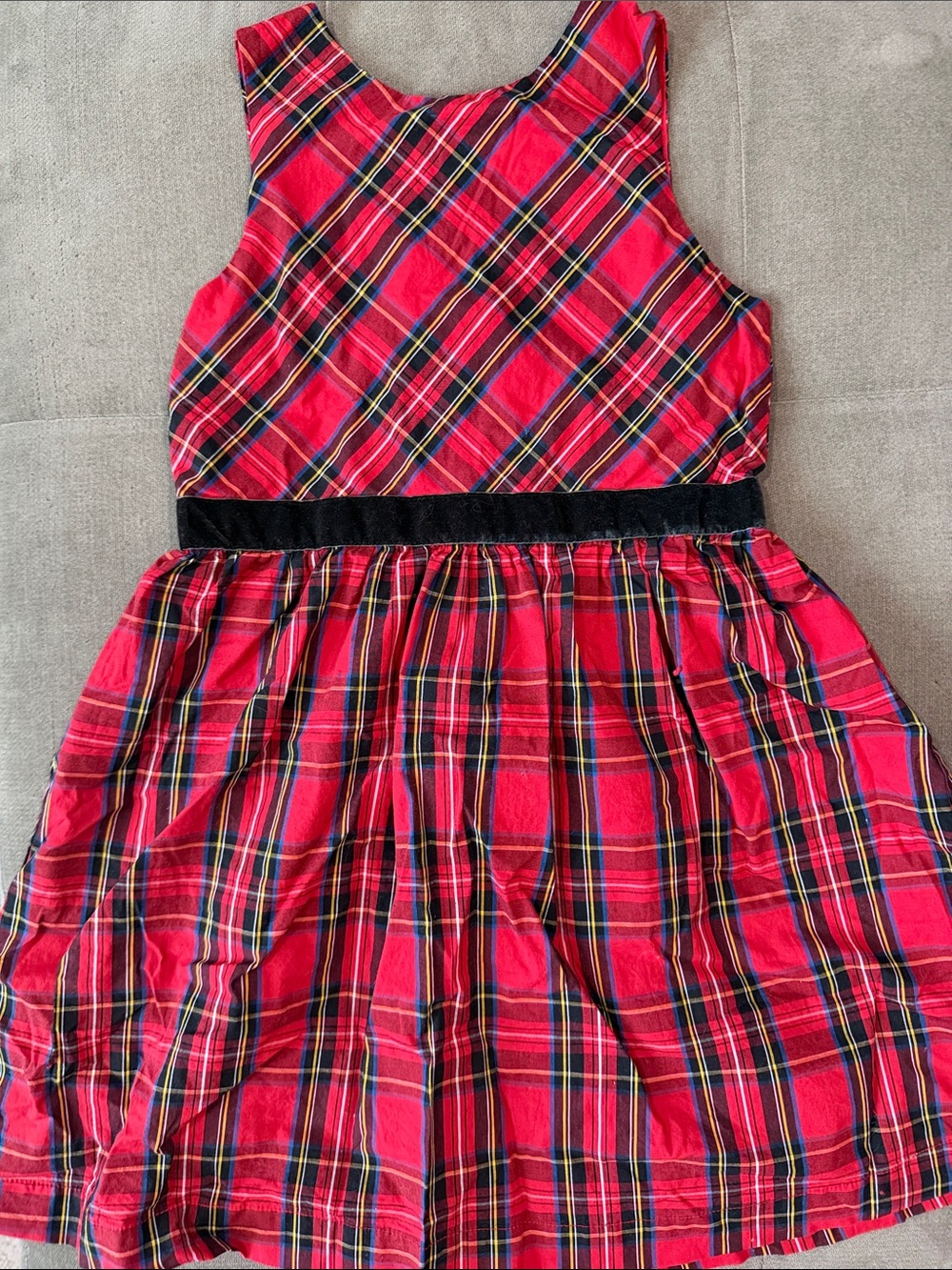 Girls J Crew Red Plaid Sleeveless Dress with Black Waistband